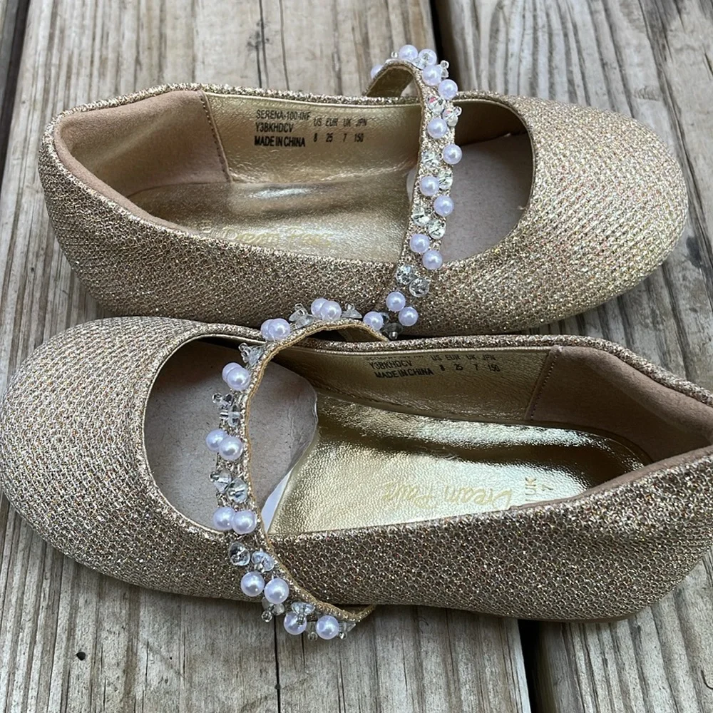 Dream Pairs Serena Girls Gold Glitter Pearl Mary Jane Dress Shoes Size 8